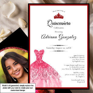 Elegant red dress 15th birthday Quinceanera Invitation