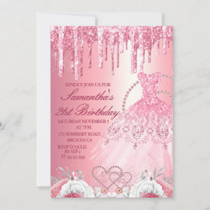Elegant Red Dress Masquerade Birthday Invitation