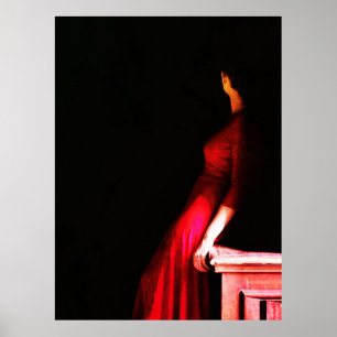 Elegant Red Dress  Mysterious Woman in Shadows Poster