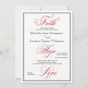 Elégant Red Faith Hope Love Faire-part de mariage