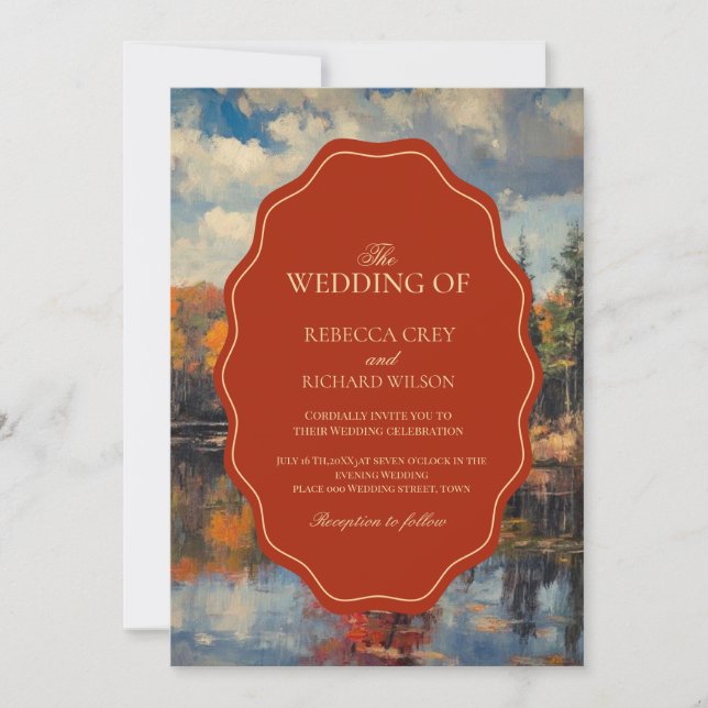 Elegant Red Fall Leaves Autumn Wedding  Invitation (Front)
