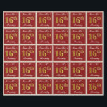 Elegant, Red, Faux Gold 16th Birthday; Custom Name Wrapping Paper<br><div class="desc">This simple and elegant wrapping paper design features a personalized message like "Name-Here’s 16th Birthday" (with the "16th" having a faux/imitation gold-like colouring look) within a red-coloured square area featuring a simple border outline. The name is in an elegant white-coloured script-like text, and can be customized. Wrapping paper like this...</div>