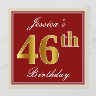 Elegant, Red, Faux Gold 46th Birthday; Custom Name Invitation