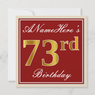 Elegant, Red, Faux Gold 73rd Birthday; Custom Name Invitation