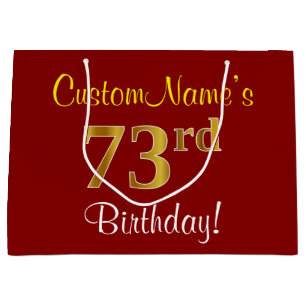 Elegant, Red, Faux Gold 73rd Birthday; Custom Name Large Gift Bag