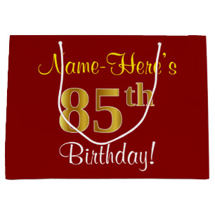 Elegant, Red, Faux Gold 85th Birthday; Custom Name Large Gift Bag