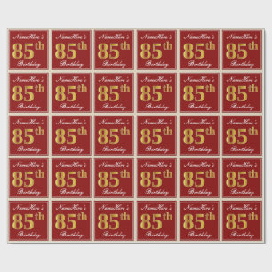 Elegant, Red, Faux Gold 85th Birthday; Custom Name Wrapping Paper