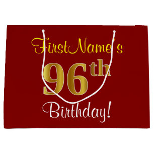 Elegant, Red, Faux Gold 96th Birthday; Custom Name Large Gift Bag