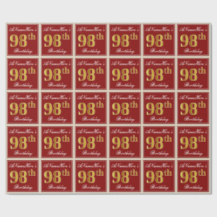 Elegant, Red, Faux Gold 98th Birthday; Custom Name Wrapping Paper
