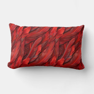 Elegant red feathers lumbar pillow