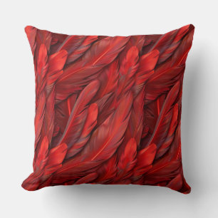 Elegant red feathers throw pillow