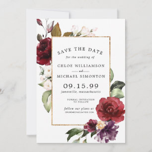 Elegant Red Floral and Gold Save The Date