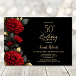 Elegant Red Floral Black 50th Birthday Party Invitation<br><div class="desc">Invite your friends and loved ones to your birthday celebration with this elegant red floral 50th birthday party invitation. The customizable text area in this invitation template allows you to include all the necessary details for your special birthday celebration, including the date, time, venue, and RSVP information. A variety of...</div>