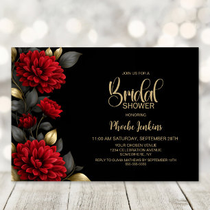 Elegant Red Floral Black Bridal Shower Invitation