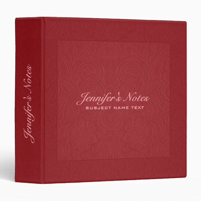 Elegant Red Floral Design Suede Leather Look Binder (Front/Spine)