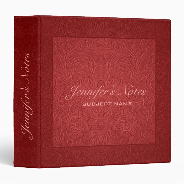 Elegant Red Floral Design Suede Leather Look Binder (Front/Spine)