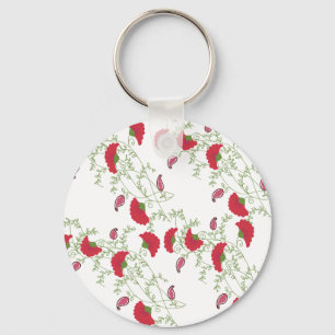 Elegant Red Floral Embroidery Motif Throw Keychain