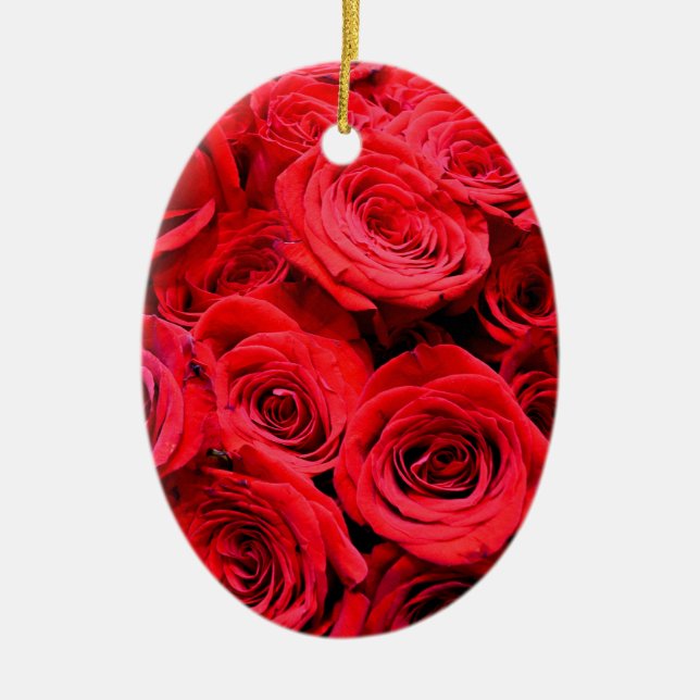Elegant red floral flowers Red Roses rose garden Ceramic Ornament (Front)