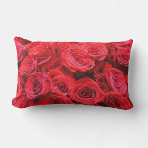 Elegant red floral flowers Red Roses rose garden Lumbar Pillow