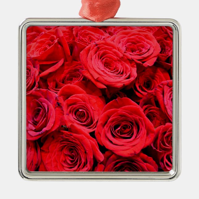 Elegant red floral flowers Red Roses rose garden Metal Ornament (Front)