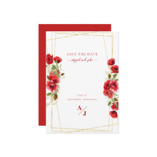 Elegant Red Floral Geometric Save The Date
