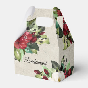 Elegant Red Floral Grunge Wedding Bridesmaid Favor Box