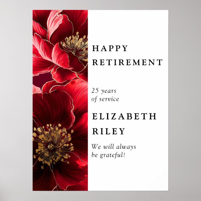 Elegant Red Floral Happy Retirement Welcome Sign (Front)