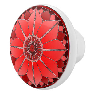 Elegant Red Floral Lotus Mandala Ceramic Knob