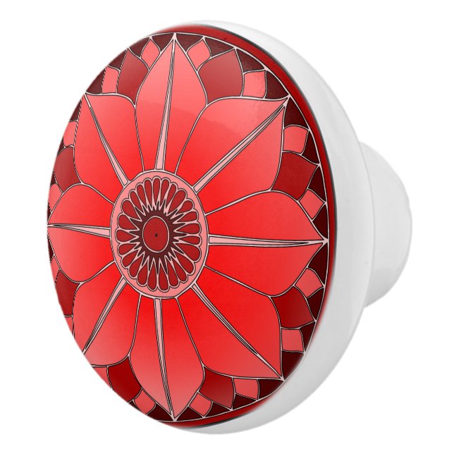 Elegant Red Floral Lotus Mandala Ceramic Knob (Right)