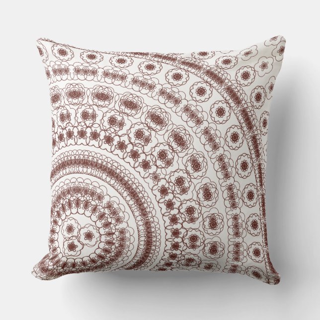  Elegant Red Floral Mandala Pattern Throw Pillow (Front)
