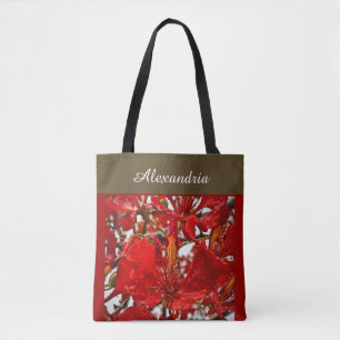 Elegant Red Floral Modern Personalize Tote Bag