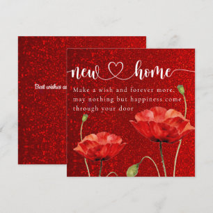 Elegant Red Floral New Home Housewarming Card
