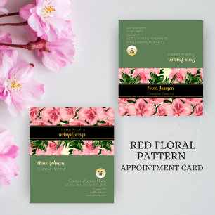 Elegant Red Floral Pattern Custom Name Business Appointment Card