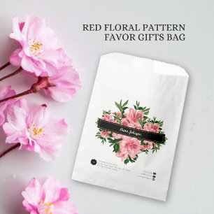 Elegant Red Floral Pattern Custom Name Company  Favour Bag