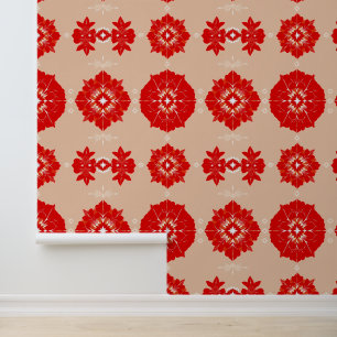 Elegant Red Floral Pattern on Beige Wallpaper