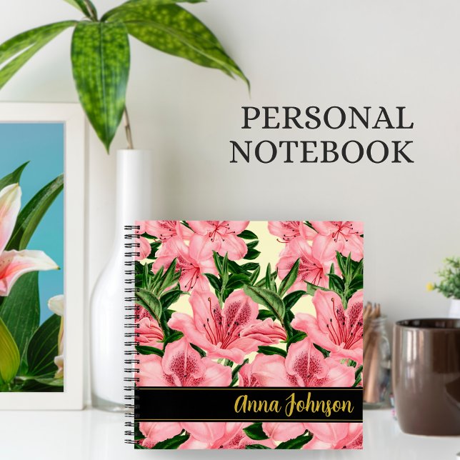 Elegant Red Floral Pattern Personalized Name  Notebook (Creator Uploaded)