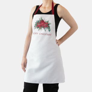 Elegant Red Floral Poinsettia Christmas Apron