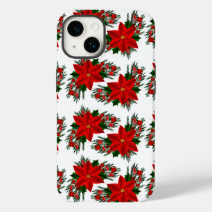 Elegant Red Floral Poinsettia Pine Greenery Leaves Case-Mate iPhone 14 Case