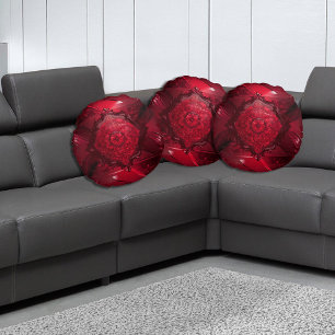 Elegant Red Floral Round Pillow