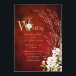 Elegant Red Floral Rustic Script Wedding Invitation<br><div class="desc">Gorgeous white floral spray with gold leaves to make this invitation sophisticated and chic. The red rustic background is gorgeous. Beautiful for any season.</div>