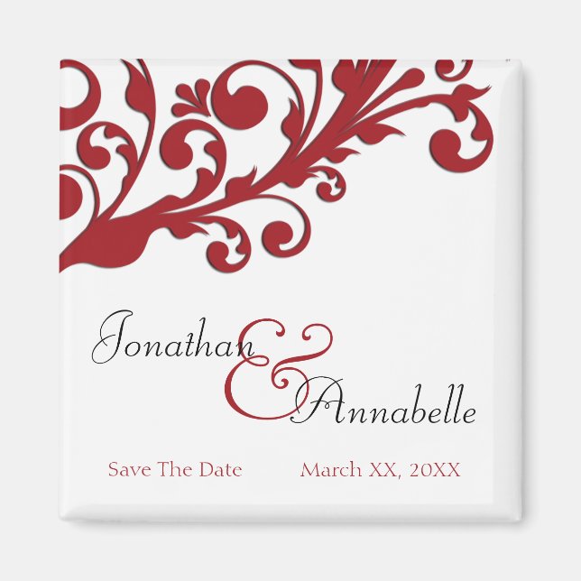 Elegant Red Floral Save The Date Magnet (Front)