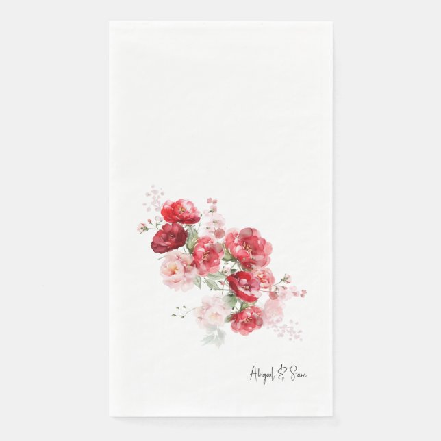 Elegant Red Floral Simple Custom Wedding Guest Napkin (Front)