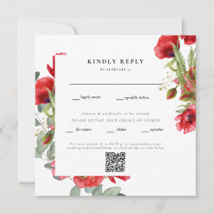 Elegant Red Floral Square Wedding QR Code RSVP