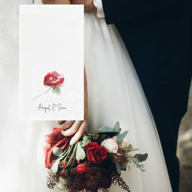 Elegant Red Floral Stem Personalized Wedding Napkin (Creator Uploaded)