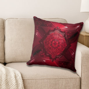 Elegant Red Floral Throw Pillow
