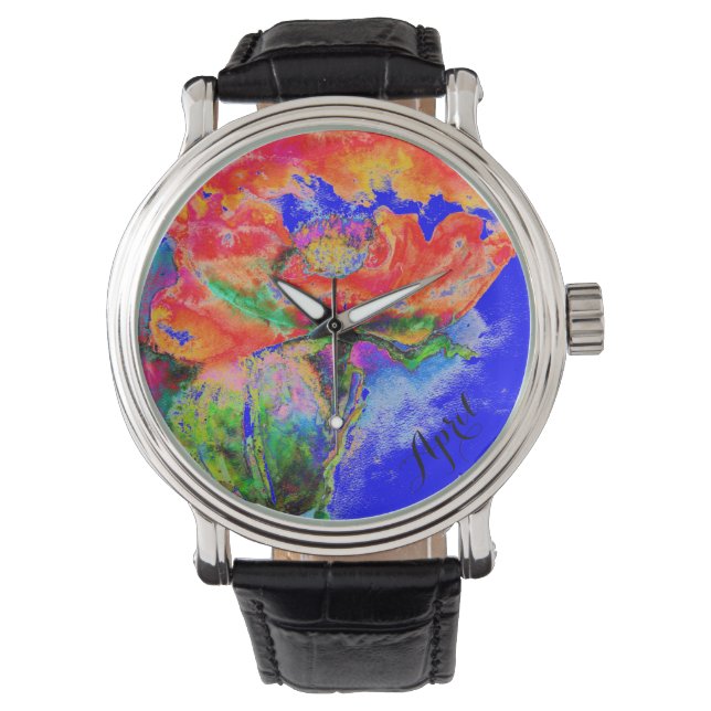 Elegant red floral watercolor abstract poppy   watch (Front)