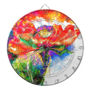 Elegant red floral watercolor painting dartboard