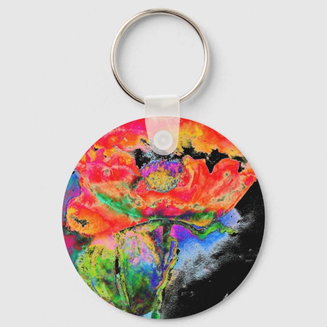 Elegant red floral watercolor painting keychain (Front)