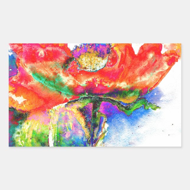 Elegant red floral watercolor painting sticker (Front)