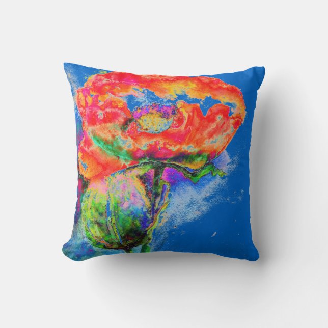 Elegant red floral watercolor painting throw pillow (Front)